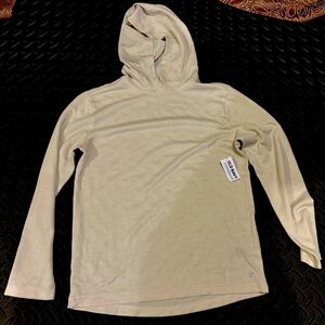 NWT Old Navy Boys Large 10/12 Cream Long Sleeve Hooded Shirt Athletic